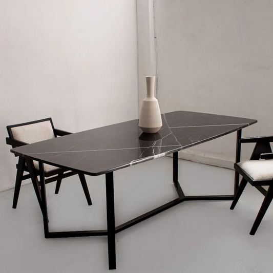 Table à manger en marbre noir – Élégance contemporaine Modernista Maroc