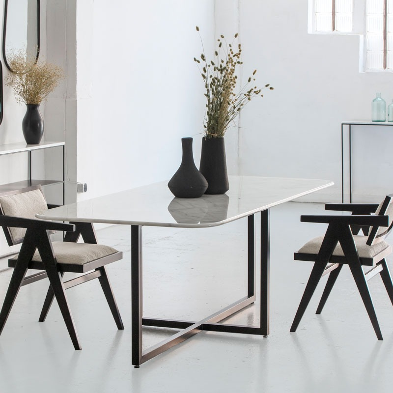 Table à manger rectangulaire en marbre blanc – Élégance intemporelle et design haut de gamme Modernista Maroc