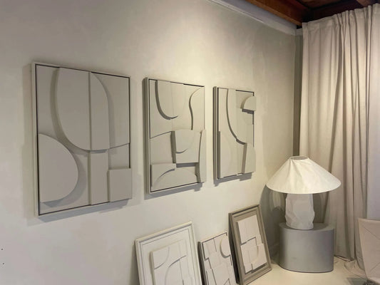 Trio de Tableaux Abstraits en Relief 3D