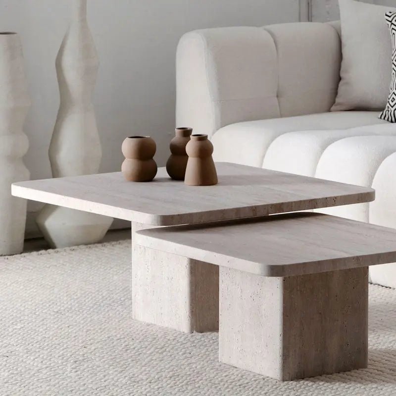 Duo Table Basse Savana en Travertin - Modernista Maroc