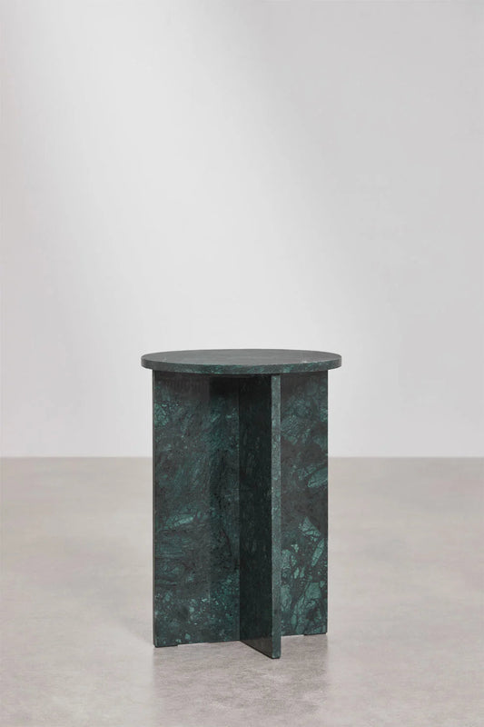 Lot de 2 Tables de Chevet Rondes Ø35 cm – Venia | Marbre Vert Guatemala Modernista Maroc