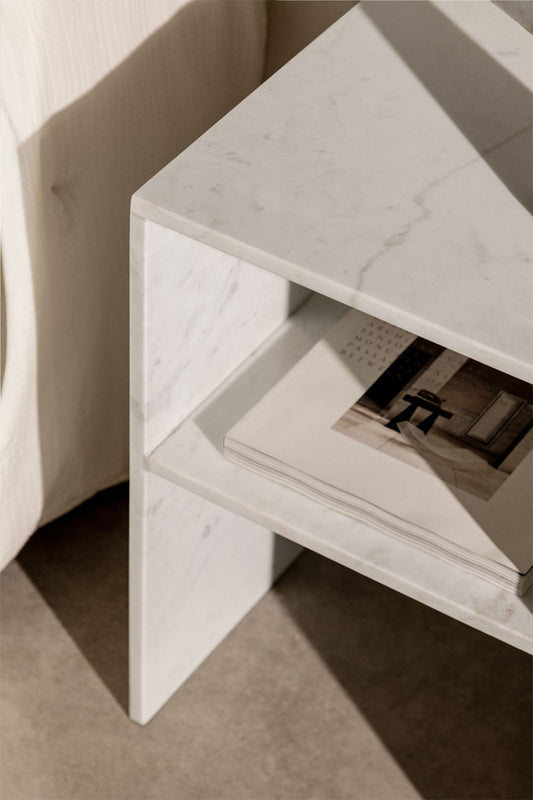 Lot de 2 Tables de Chevet Carrées 35x35 cm – Saphir | Marbre Blanc