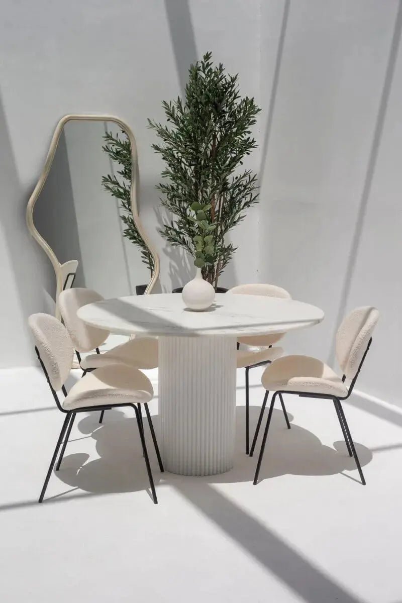 Table à manger Carthage en marbre Blanc (support en deux coloris) - Modernista Maroc