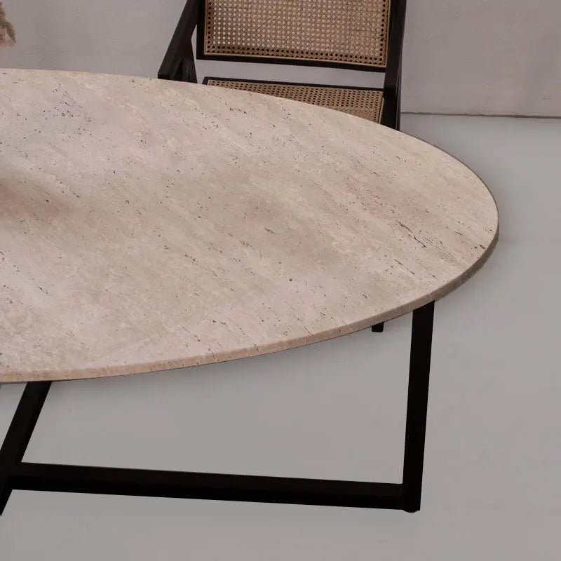 Table à manger ovale en travertin Luna - Modernista Maroc