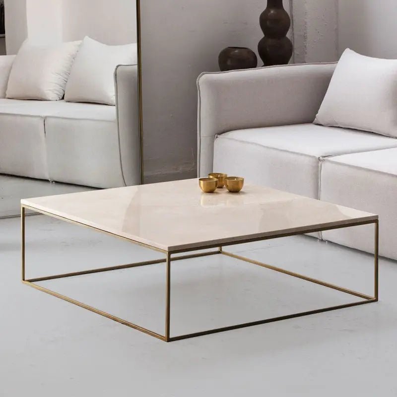 Table Basse Carrée dorée en marbre blanc- Divers Marbre et Dimensions - Modernista Maroc
