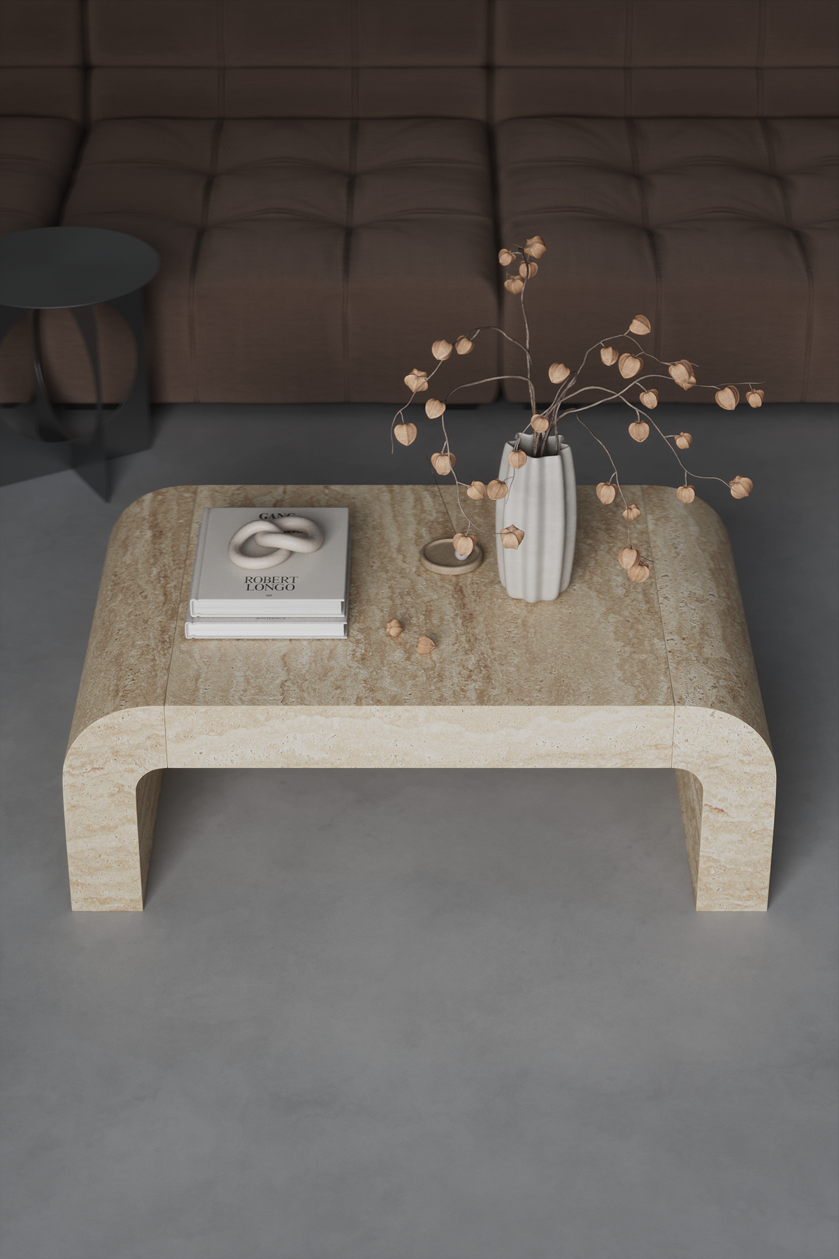 Table basse Arka en travertin aux pieds arrondis en cascade