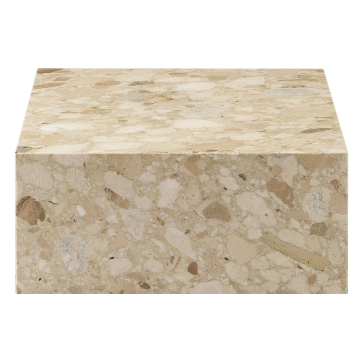 Table basse monolithe en pierre Kunis Breccia, vue de côté