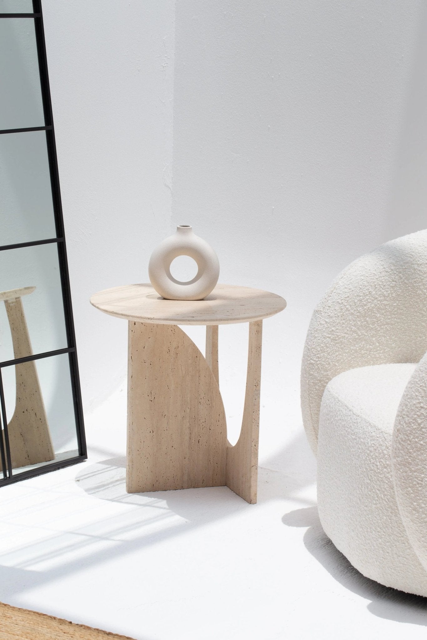 Table d'appoint ronde en travertin Onyra - Modernista Maroc