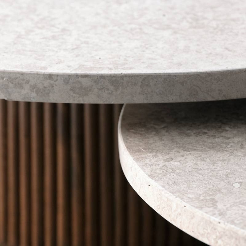 Duo de Tables Basses Venera en Travertin et Bois