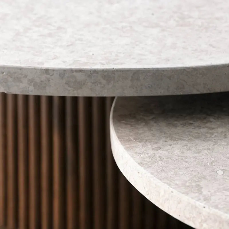 Duo de Tables Basses Venera en Travertin et Bois Modernista Maroc