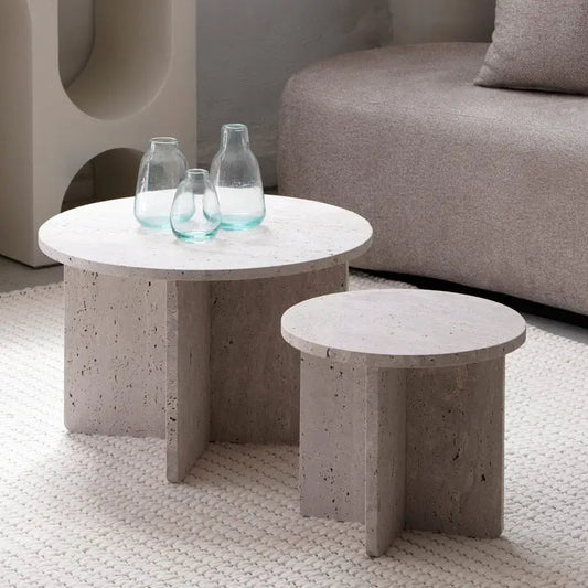 Tables Basses Gigognes Louxor en Travertin - Modernista Maroc