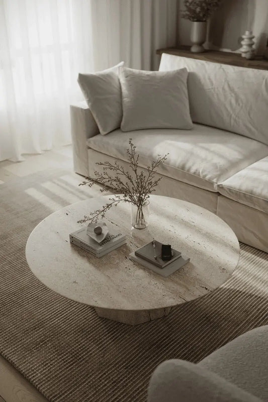 table basse ronde en travertin - Modernista Maroc