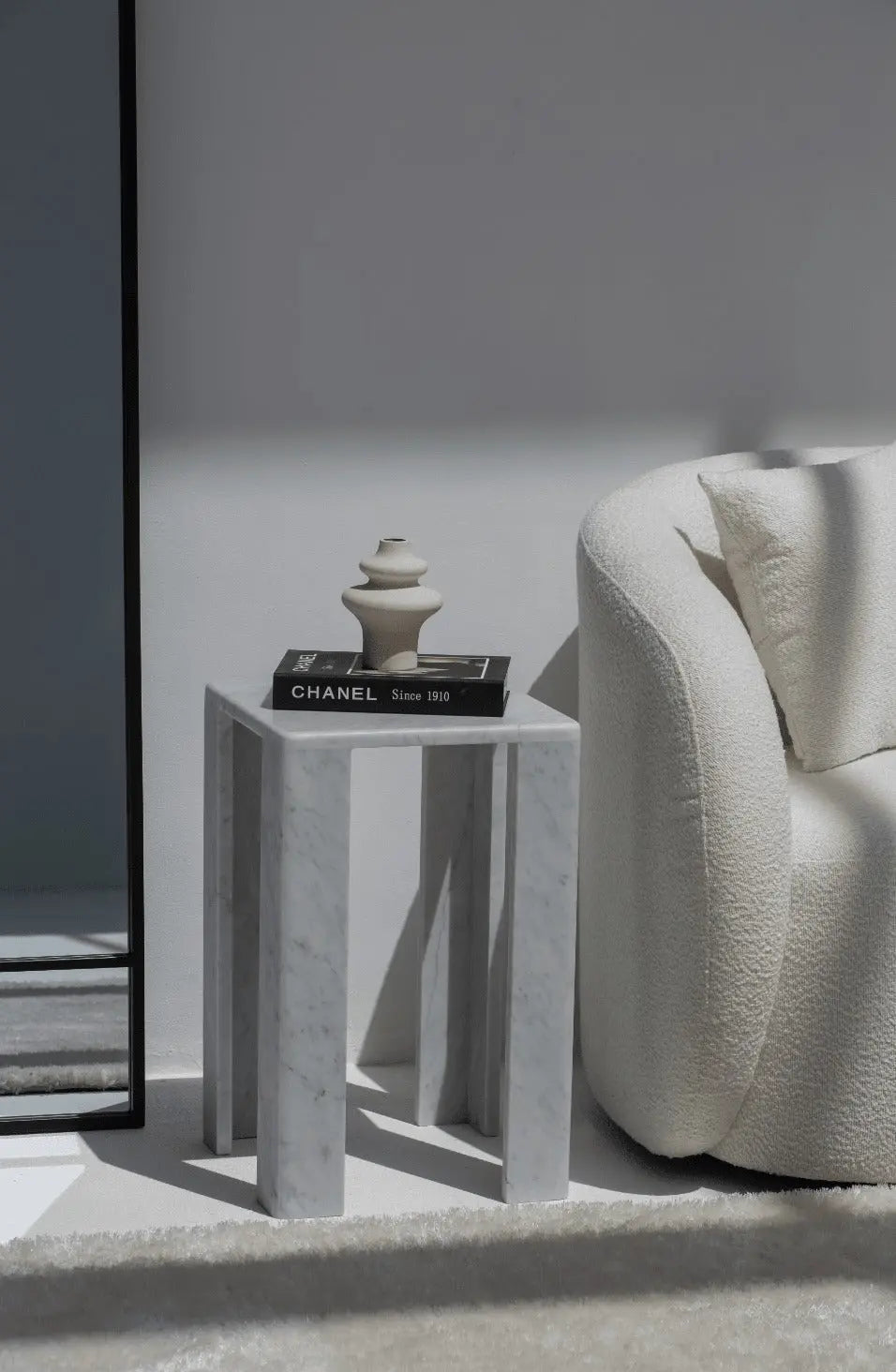 Table d'appoint en marbre Bianco Carrara C (2 tailles) - Modernista Maroc