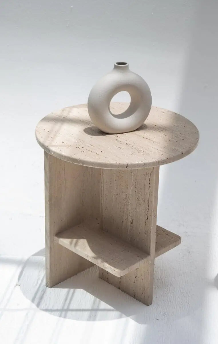 Table d'appoint ronde en travertin - Modernista Maroc