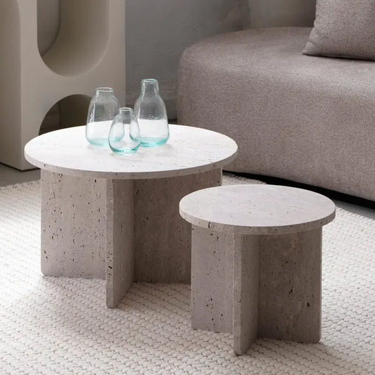 Table basse ronde en travertin - Modernista Maroc