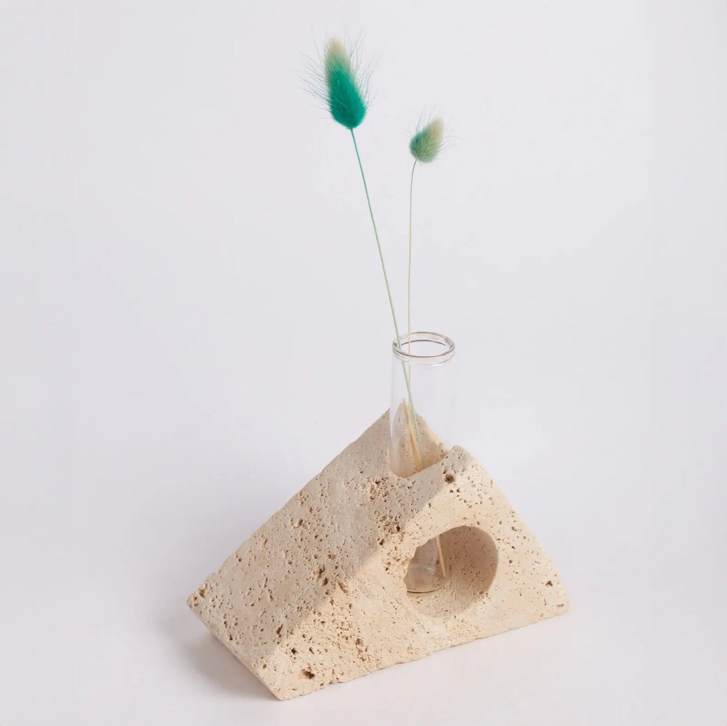 Serre-livres - jardinière en tube de verre - bougeoir en travertin, polyvalent trois usages - Modernista Maroc