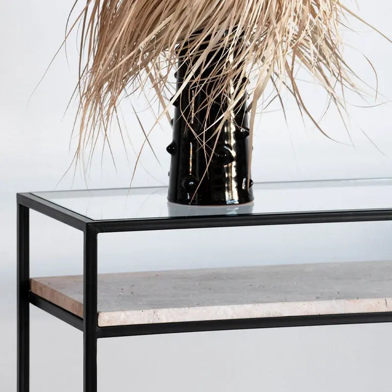 Console en Verre et Travertin Romulus - Modernista Maroc