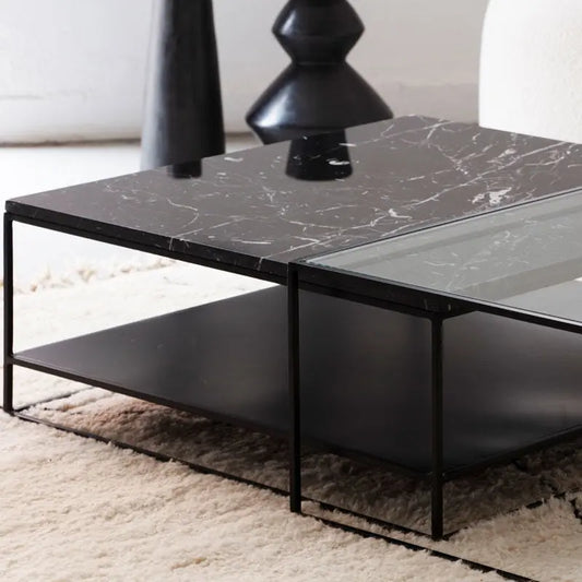 Duo de Tables Basses en Verre et Marbre Noir