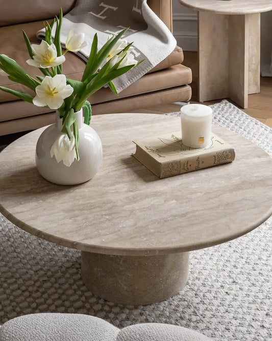 Table basse ronde en travertin Ariadne Modernista Maroc