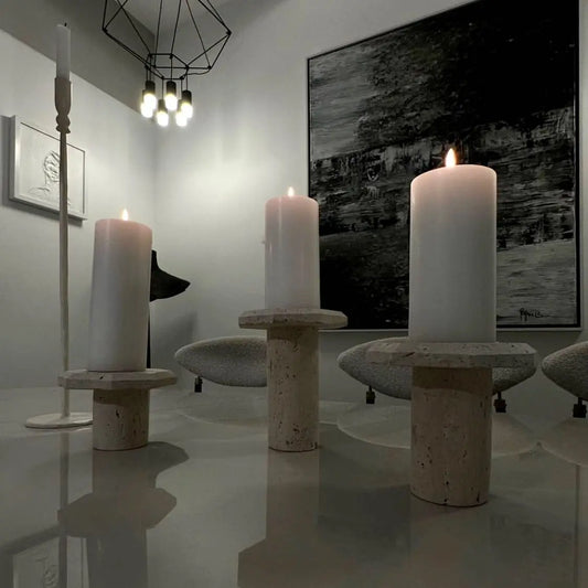 Ensemble de trois piliers pour bougies en travertin - Modernista Maroc