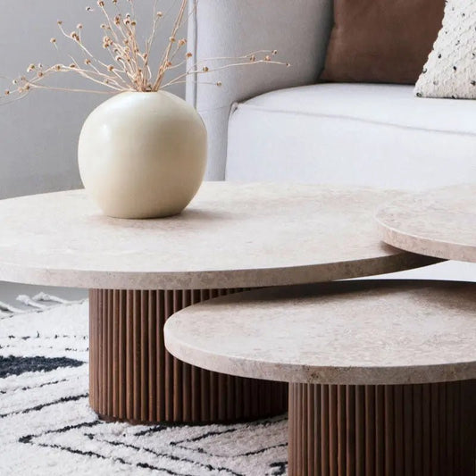 Trio de Tables Basses en Travertin - Modernista Maroc