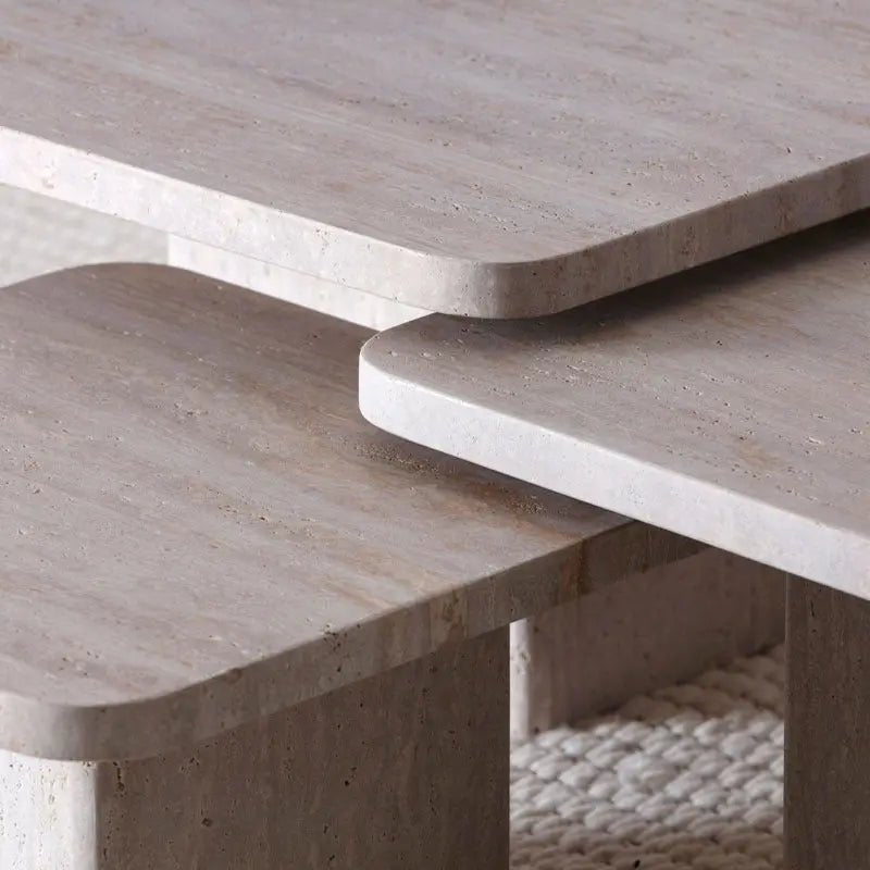 Trio de Tables Basses Solara en Travertin - Modernista Maroc
