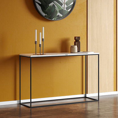 Console en Marbre Blanc et Métal Noir – Minimalisme et Raffinement
