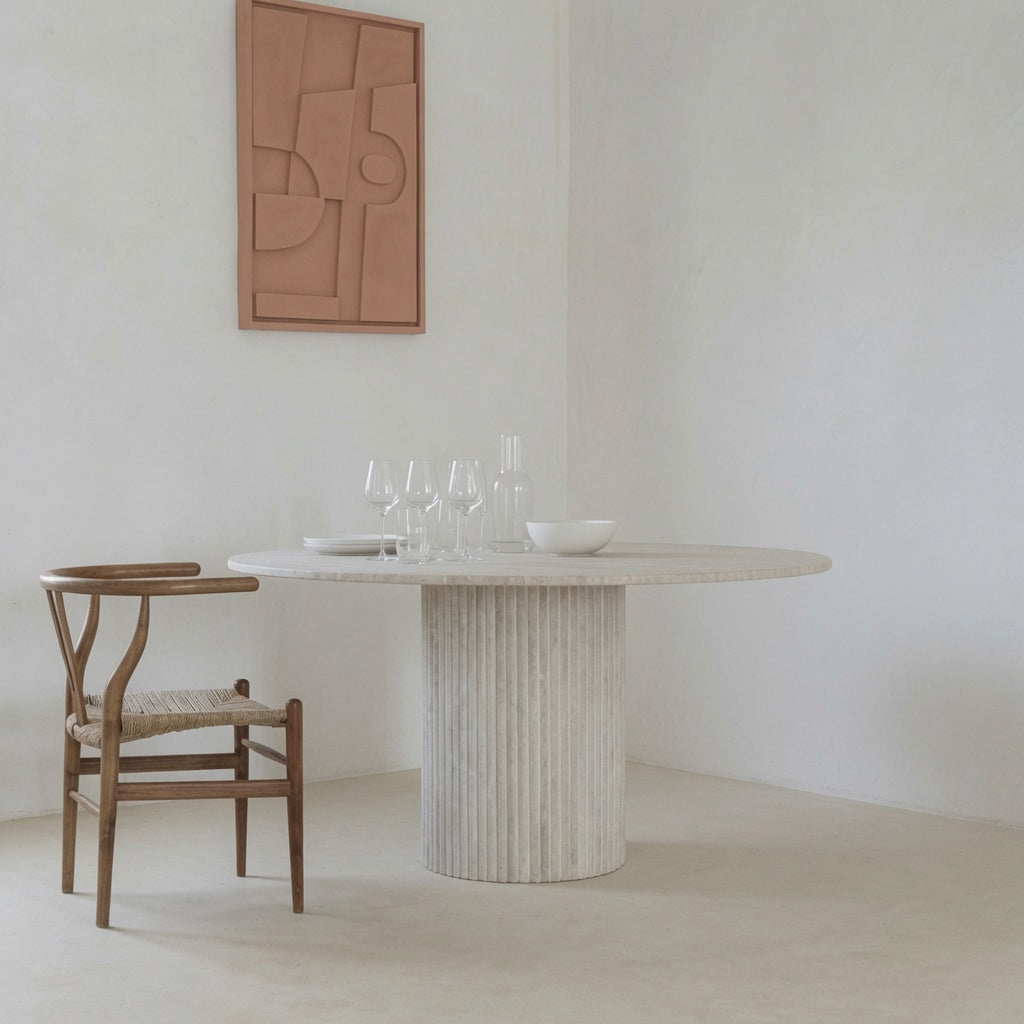 Table à manger ronde en travertin Thèbes Modernista Maroc