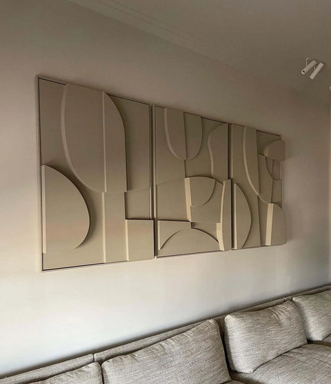 Trio de Tableaux Abstraits en Relief 3D