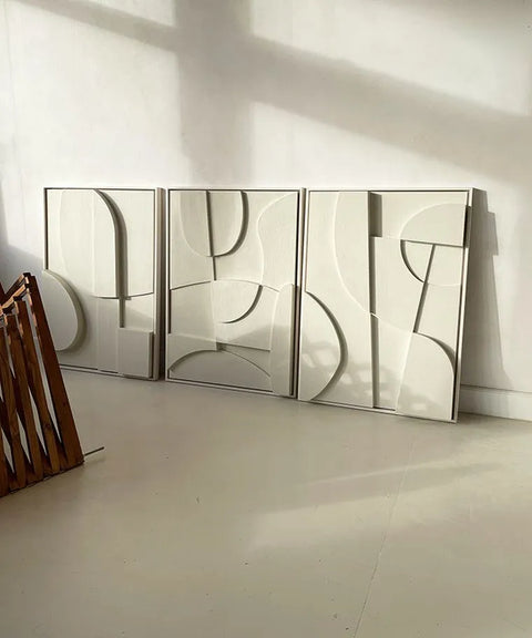 Trio de Tableaux Abstraits en Relief 3D