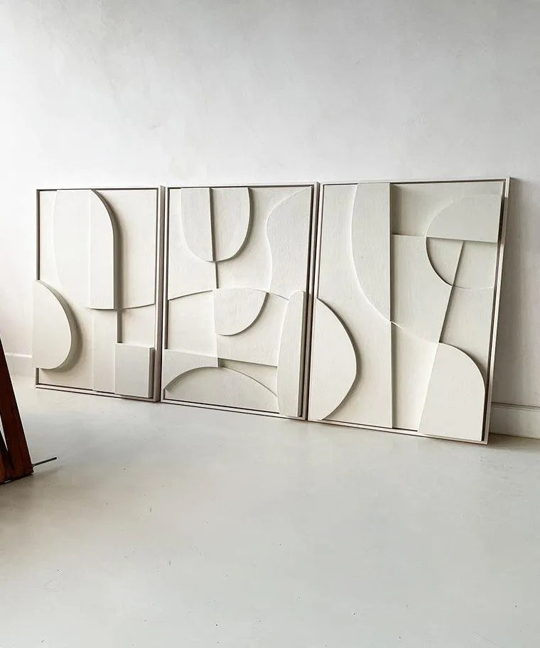 Trio de Tableaux Abstraits en Relief 3D