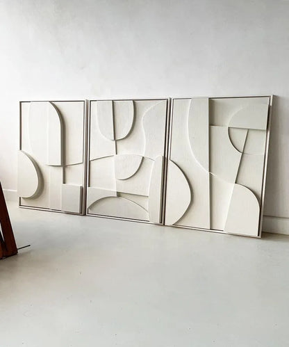 Trio de Tableaux Abstraits en Relief 3D