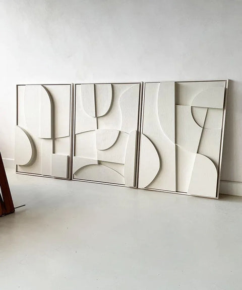 Trio de Tableaux Abstraits en Relief 3D