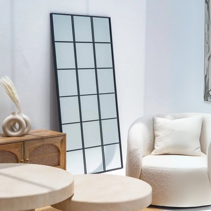 Grand Miroir Noir Structuré - Design en Trois Colonnes