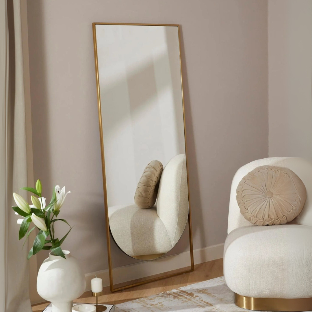 Miroir Doré Rectangulaire avec Détail Arrondi - 160 cm x 65 cm