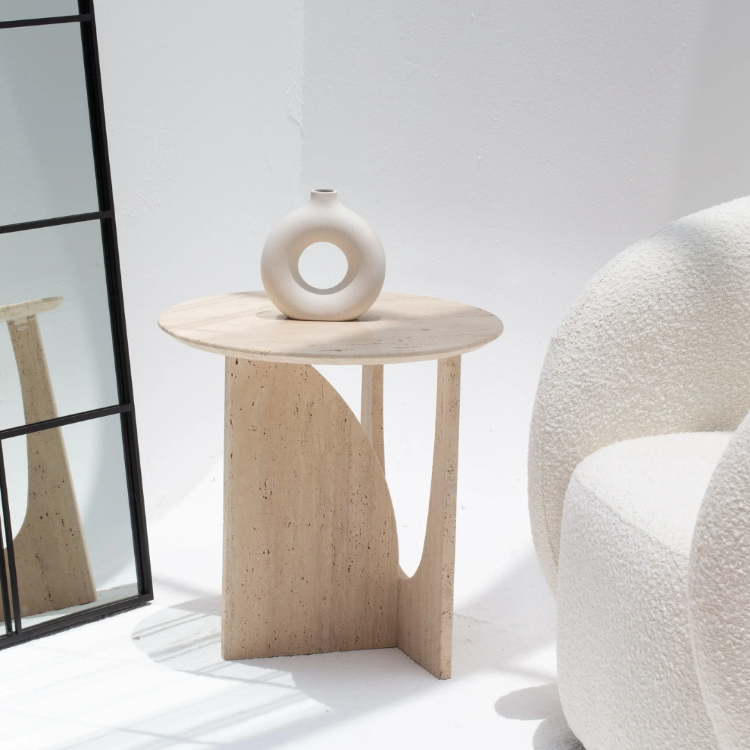 Table d'appoint ronde en travertin Onyra