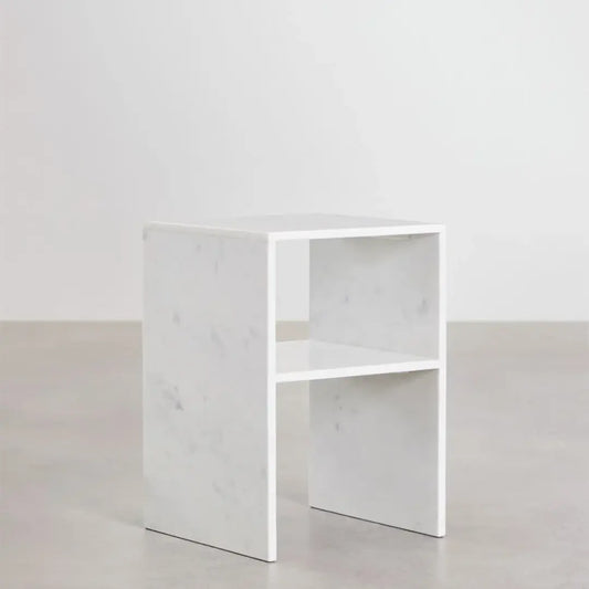 Lot de 2 Tables de Chevet Carrées 35x35 cm – Saphir | Marbre Blanc Modernista Maroc