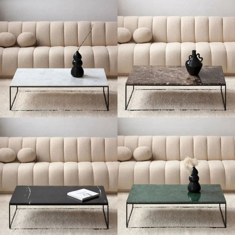 Table Basse Rectangulaire support noir - Divers Marbre et Dimensions
