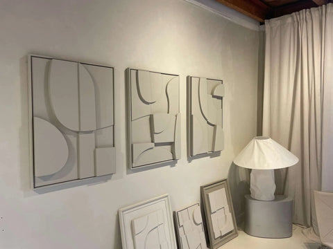 Trio de Tableaux Abstraits en Relief 3D