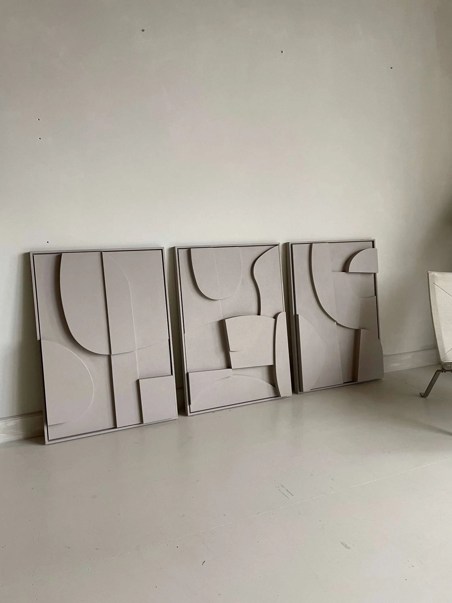 Trio de Tableaux Abstraits en Relief 3D