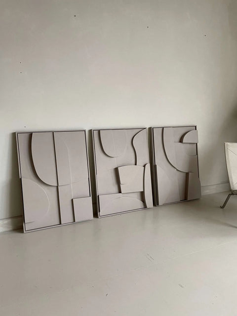 Trio de Tableaux Abstraits en Relief 3D