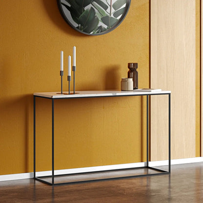 Console en Marbre Blanc et Métal Noir – Minimalisme et Raffinement - Modernista Maroc