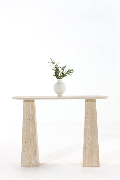 Console en travertin Ilios avec vase blanc