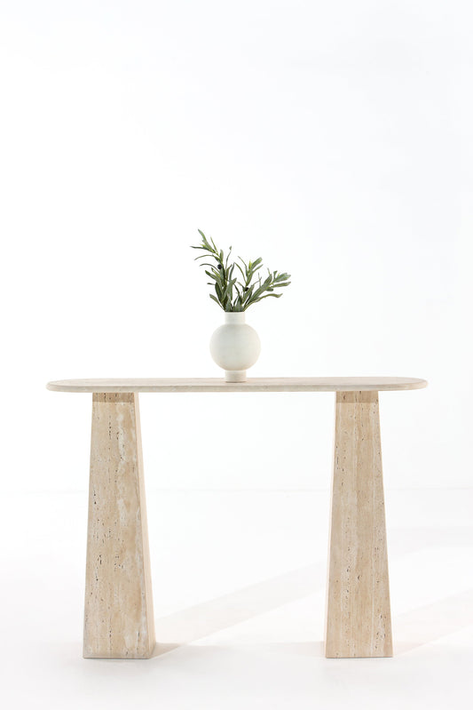 Console en travertin Ilios avec vase blanc