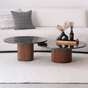 Duo de Tables Basses Nero en Marbre Noir et Bardage Bois Massif