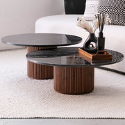 Duo de Tables Basses Nero en Marbre Noir et Bardage Bois Massif