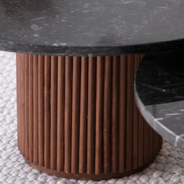 Duo de Tables Basses Nero en Marbre Noir et Bardage Bois Massif