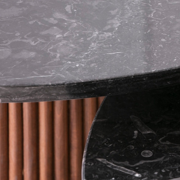 Duo de Tables Basses Nero en Marbre Noir et Bardage Bois Massif