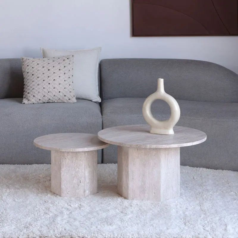 Duo de Tables Basses Callisto en Travertin - Modernista Maroc