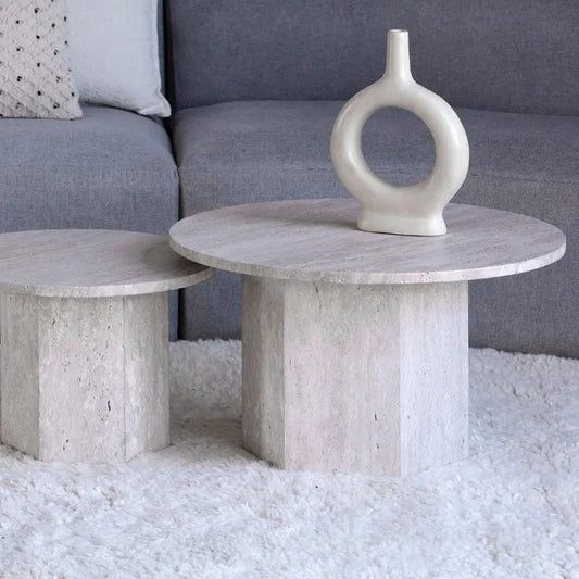 Duo de Tables Basses Callisto en Travertin - Modernista Maroc